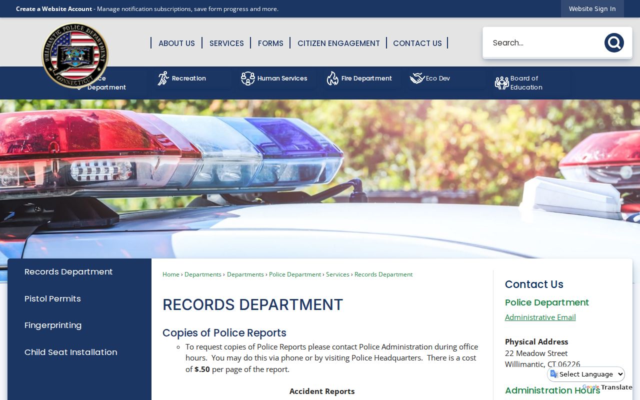Windham County arrest report copy instructions