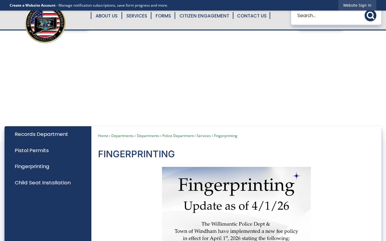 Windham County arrest history fingerprint process