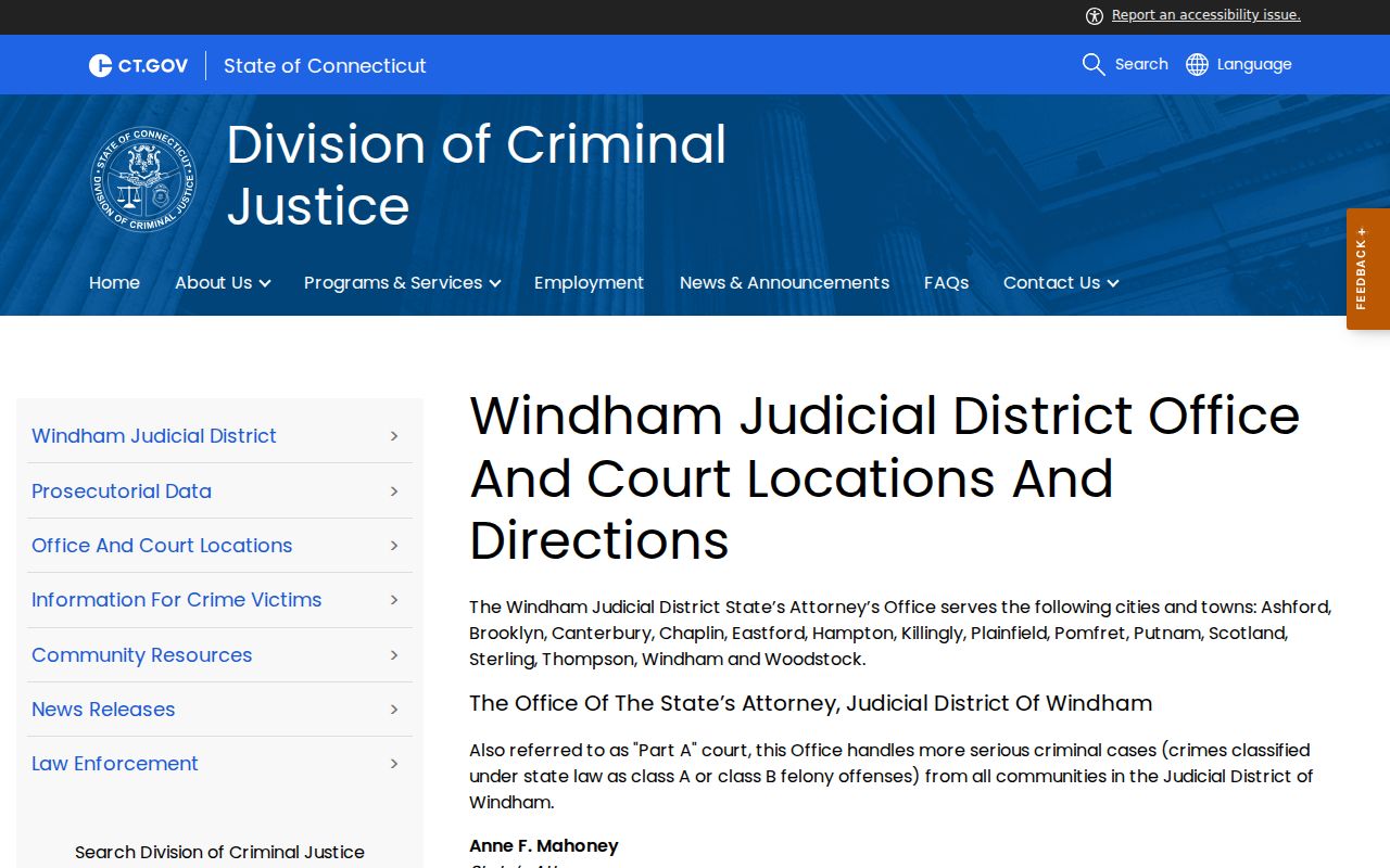 Windham County criminal court responsibility split