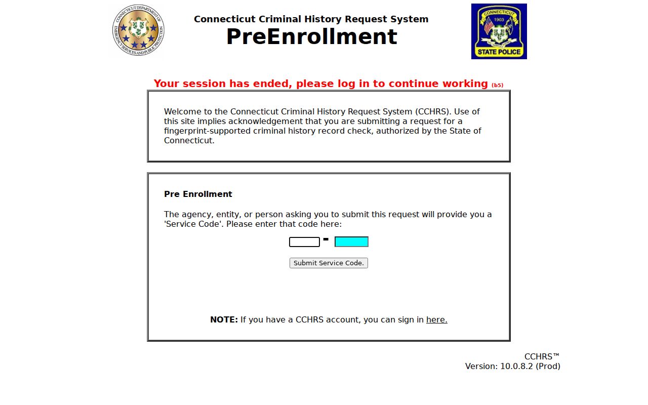 Windham County criminal history CCHRS pre-enrollment interface