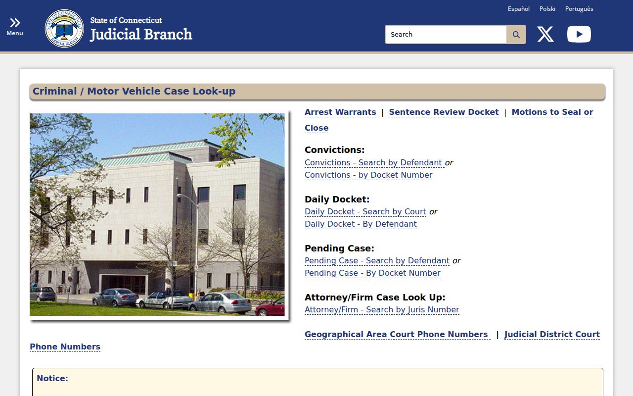 Windham County criminal court pending case and conviction lookup