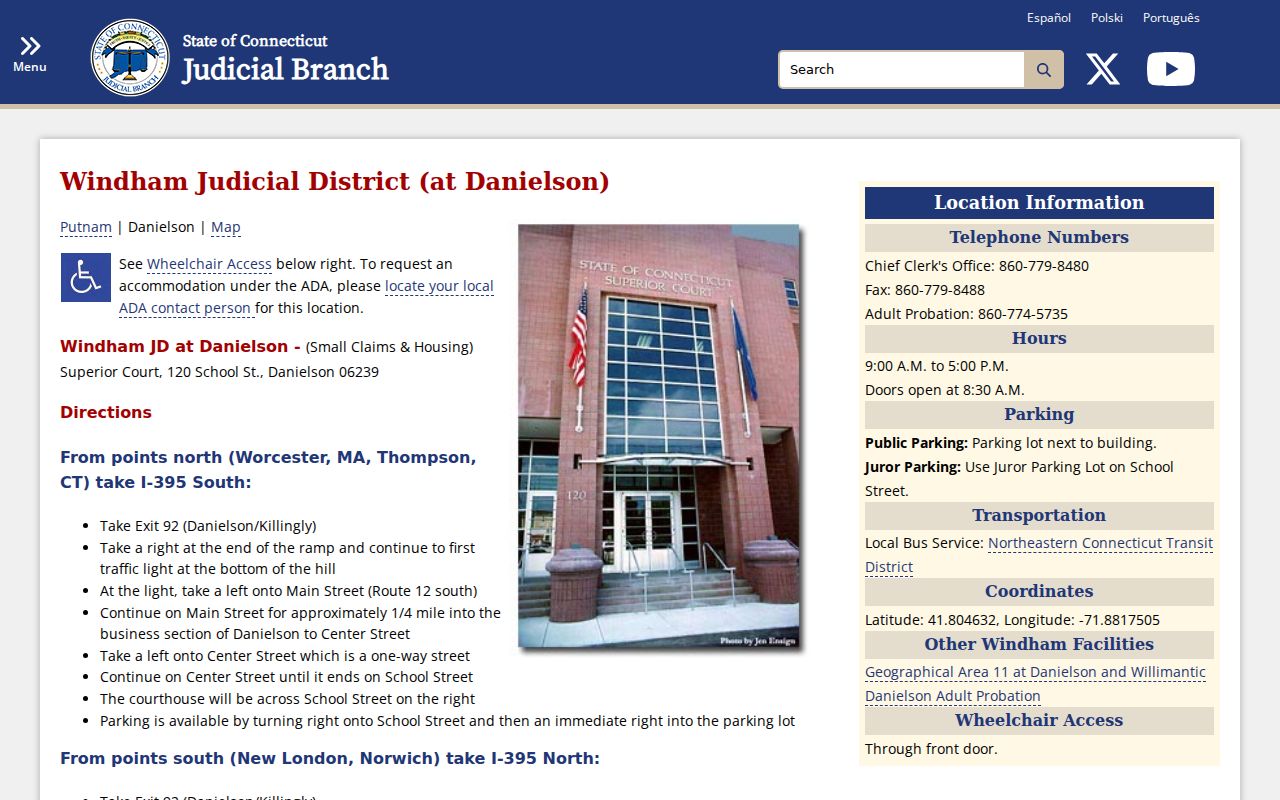 Windham County criminal records courthouse at Danielson GA 11