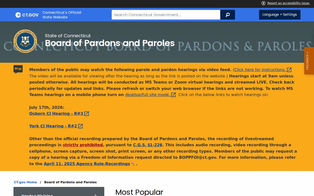 Connecticut pardon authority related to Windham County records