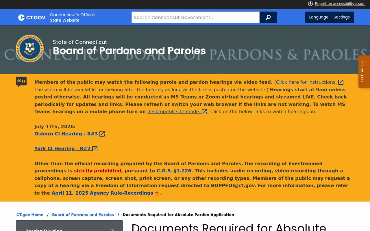 Windham County self-record instructions for pardon review